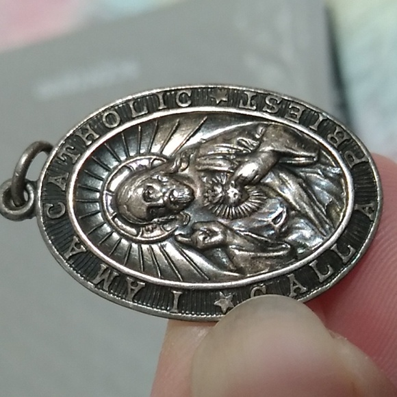 Antique I Am A Catholic Call A Priest 925 Sterling Silver Pendant - Picture 5 of 7